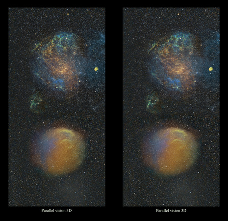A two panel mosaic image of Sh-221 and Sh2-216